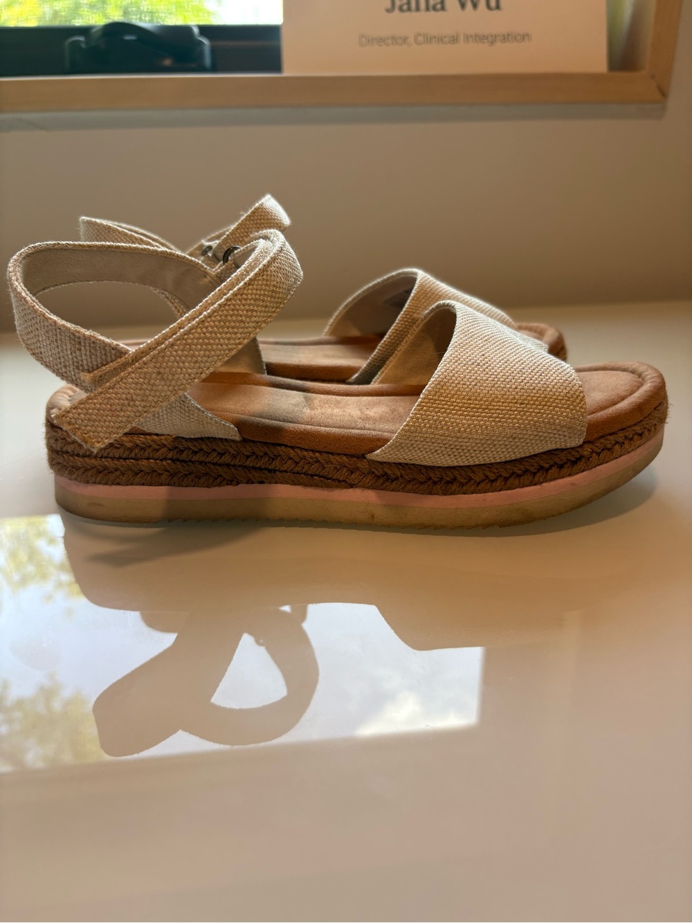 Toms Natural Canvas Espadrille Platform Sandals for Kids